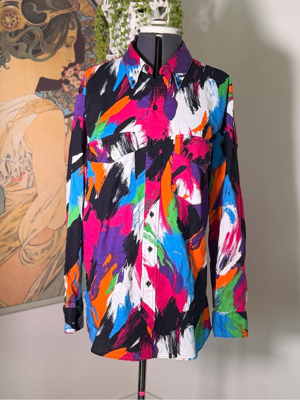 Vintage Roper multicolored neon "brushstroke" long sleeve western button down - Picture 3 of 8